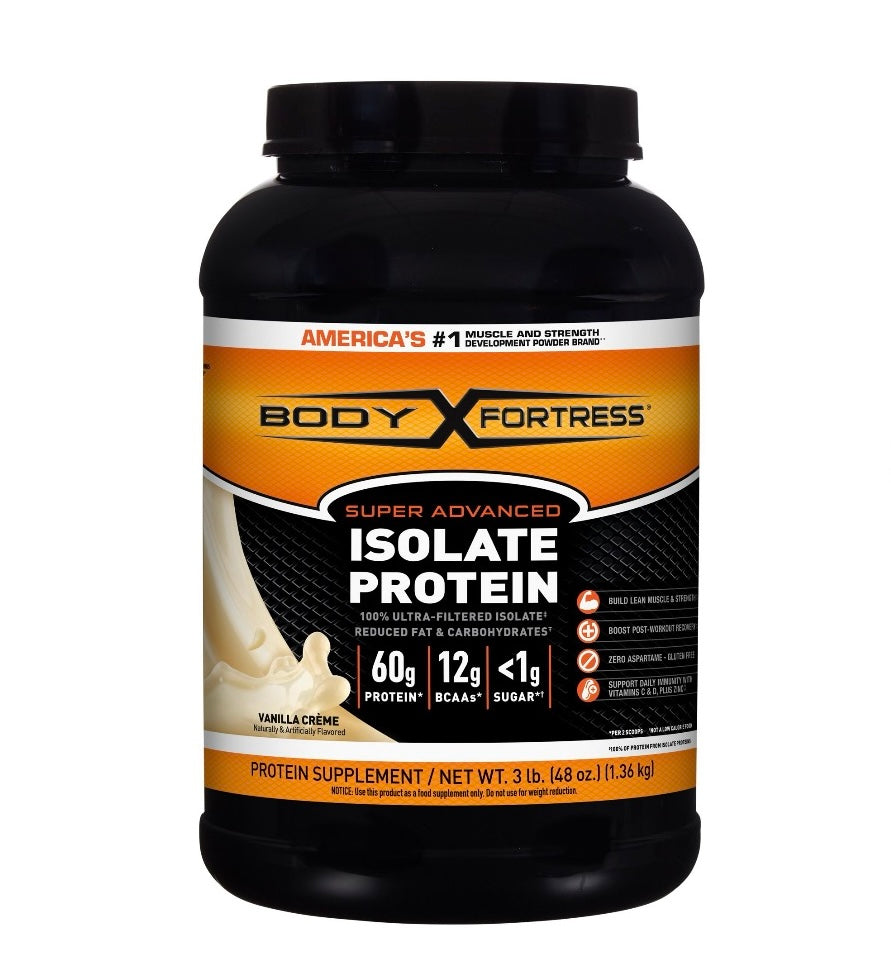 Body Fortress Super Advanced Isolate Protein Powder, 30g Protein, 3 Ibs.